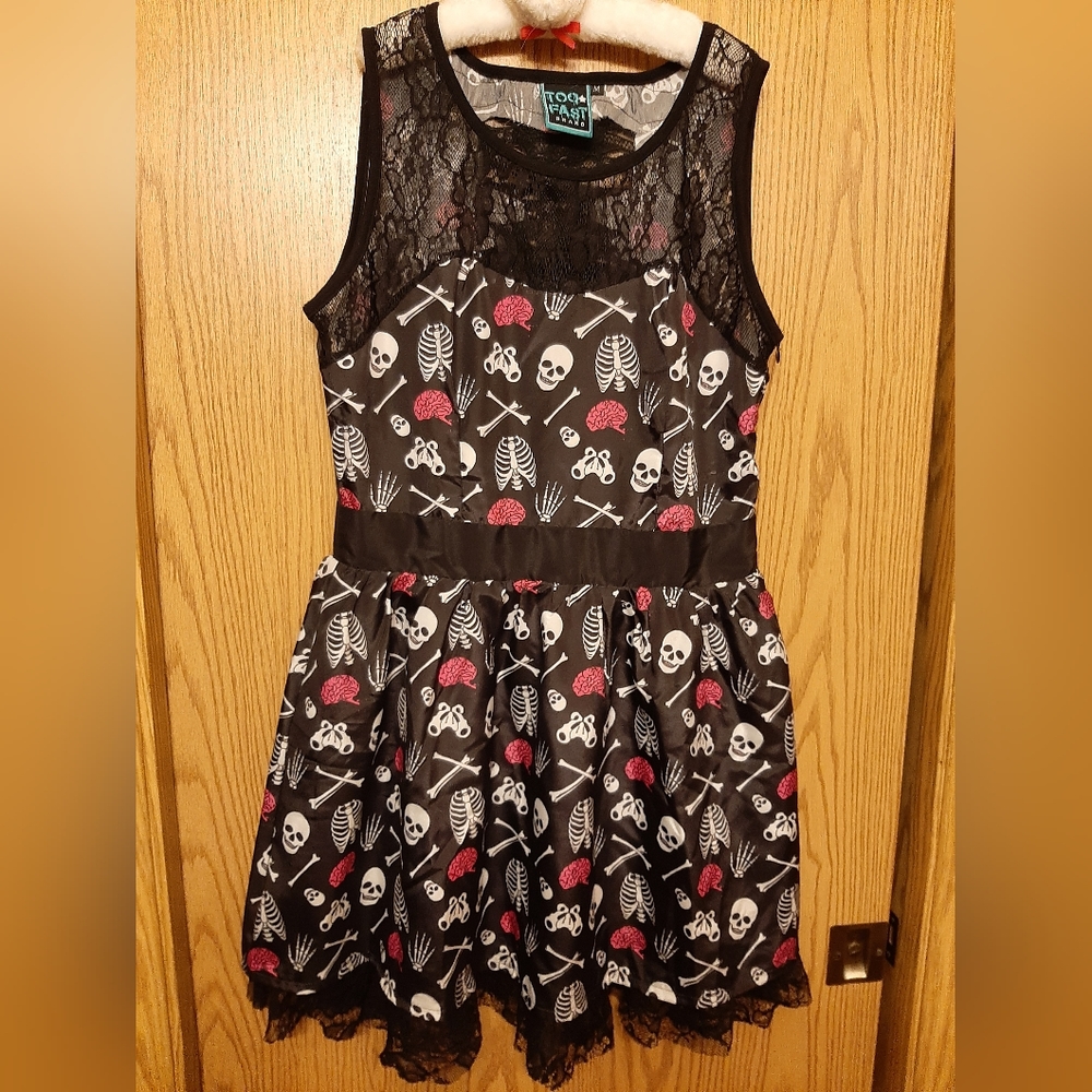 Too Fast Skull and Brain Print Mini Dress